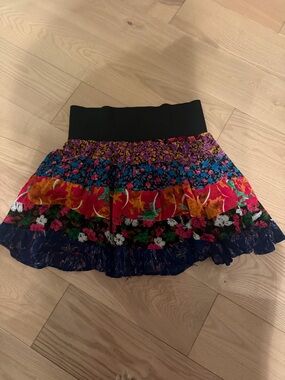 Urban Renewal Black-Waist Multi-Color Floral Tiered Skater Skirt